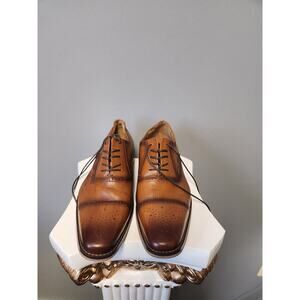 Men's 11.5 La Milano Lorenzo Tan Leather Cap-Toe Oxford Dress Shoes Brogue Brown